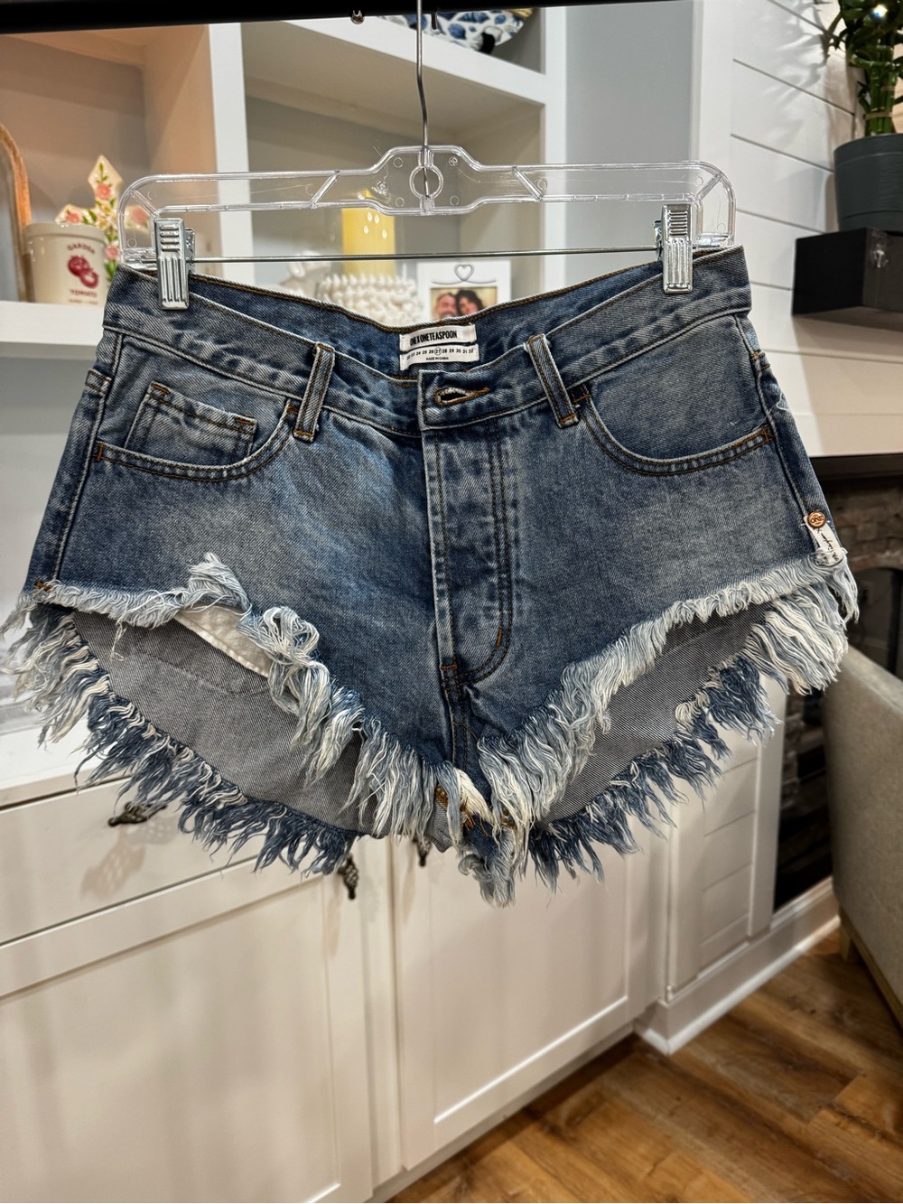 One Teaspoon Distressed Dark Blue Frayed Denim Shorts